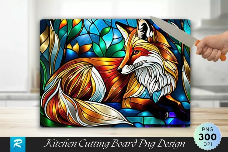 Fox Stained Glass Cutting Board Sublimation Design