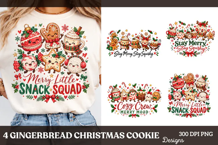 4 Gingerbread Christmas Shirt PNG Designs, 4 Girly Gingerbre