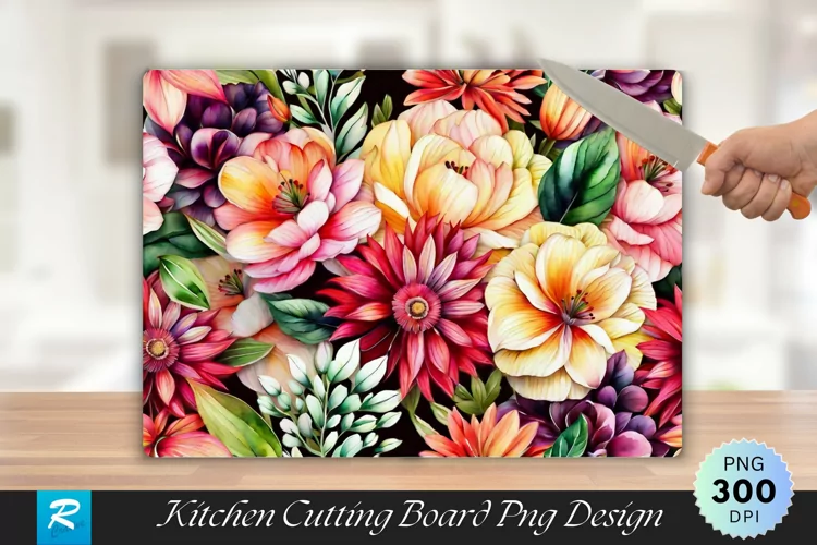 Watercolor Floral Cutting Board Sublimation Design