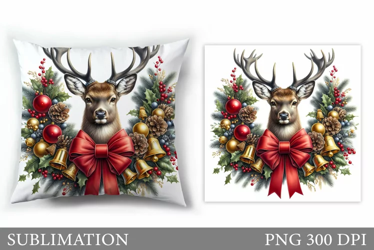 Christmas Deer Pillow Design. Christmas Pillow Sublimation