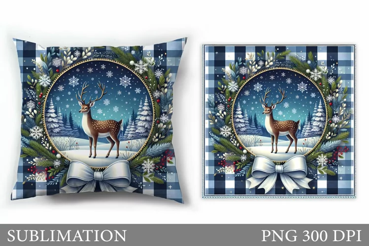 Christmas Deer Pillow Sublimation. Christmas Pillow Design