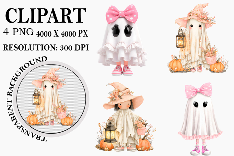 Halloween Ghosts Clipart Watercolor PNG
