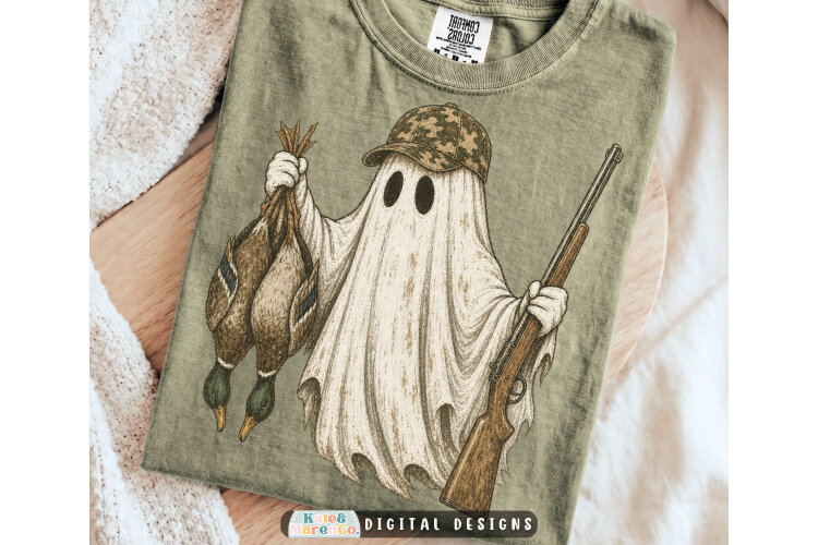 Vintage Hunting Ghost PNG | Retro Halloween Mallard Duck PNG example image 1