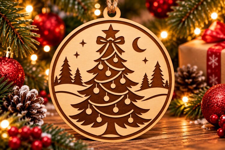 Christmas Tree Wooden Ornament Design Laser Cut Svg example image 1