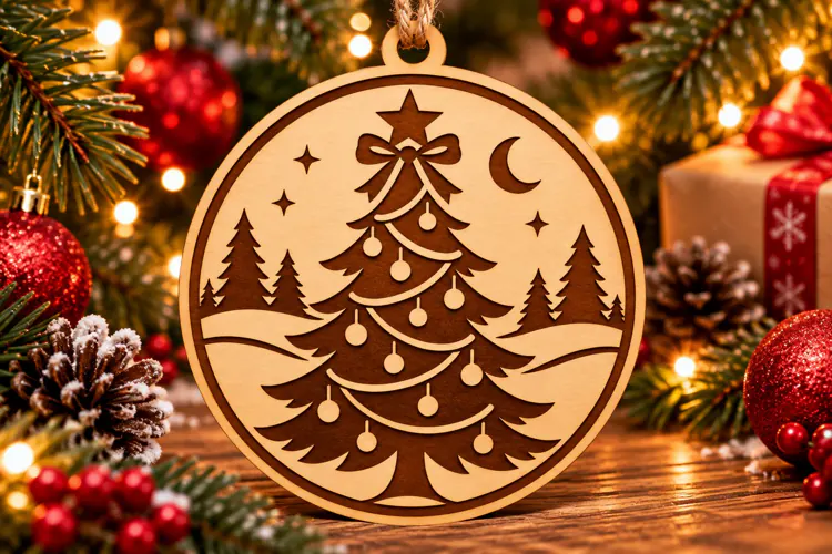 Christmas Tree Wooden Ornament Design Laser Cut Svg
