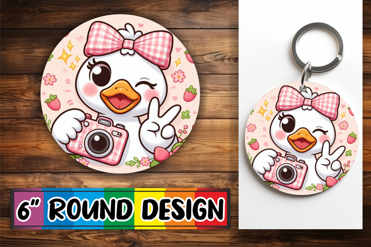 Whimsical Keychain Round Style, Cute Goose