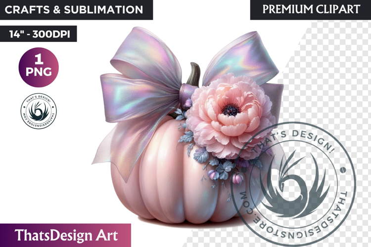 Pastel Floral baby shower wedding coquette pumpkin bow PNG