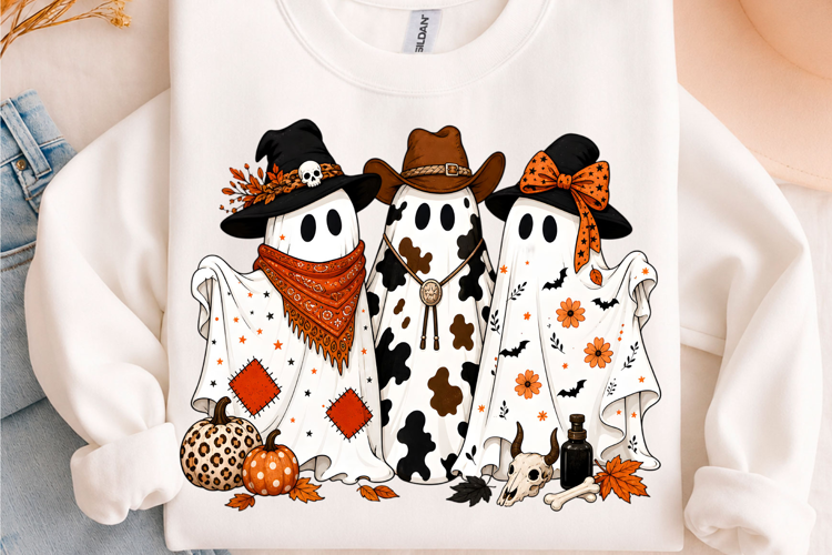 Western Halloween Ghost Trio PNG