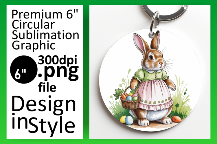 Charming Round Design Keychain PNG , Easter Bunny