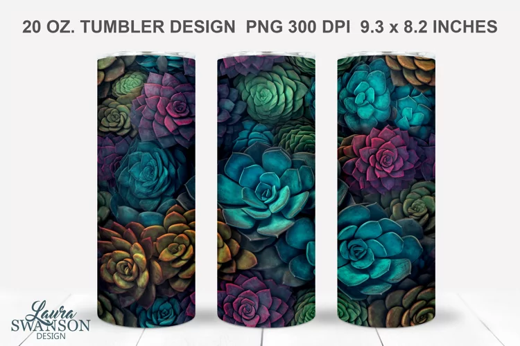 3D Colorful Succulents Sublimation Tumbler Wrap #4