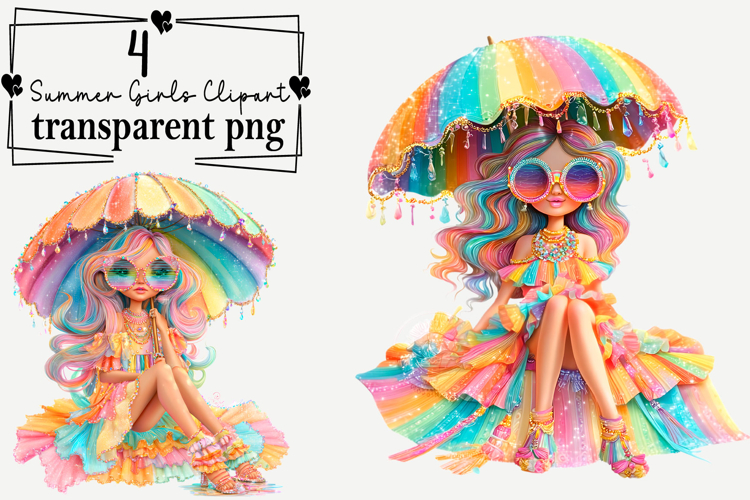 Summer Girls Clipart Watercolor PNG example image 1