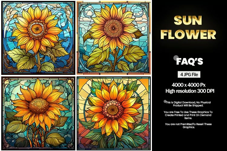 Stained Glass Sunflower Square Coaster - 04 Variations
