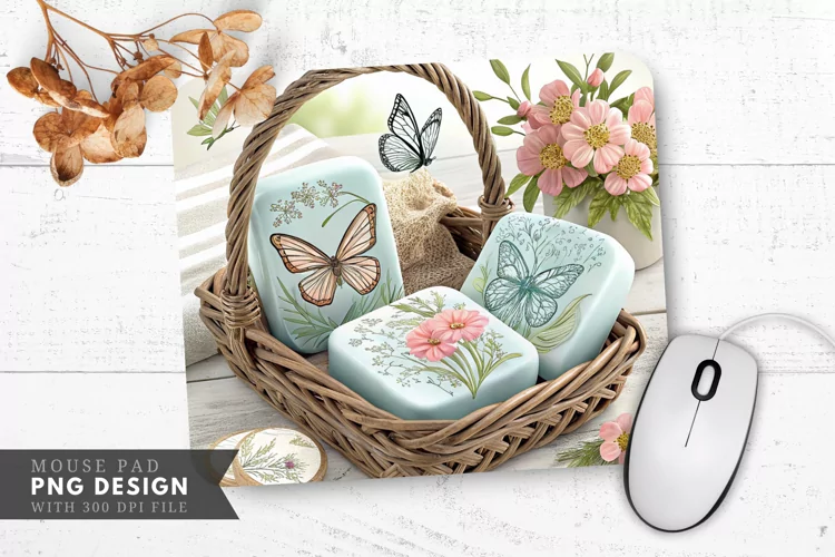 Butterfly Blossom Soap Mouse Pad PNG Design