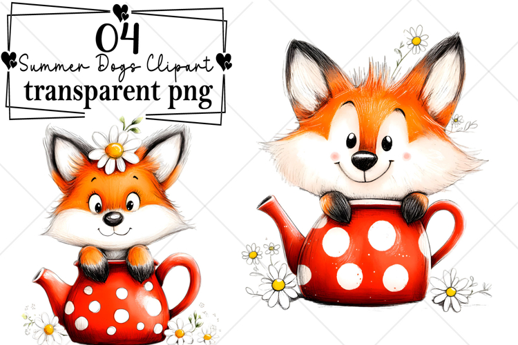Whimsical Summer Dogs Clipart Watercolor PNG