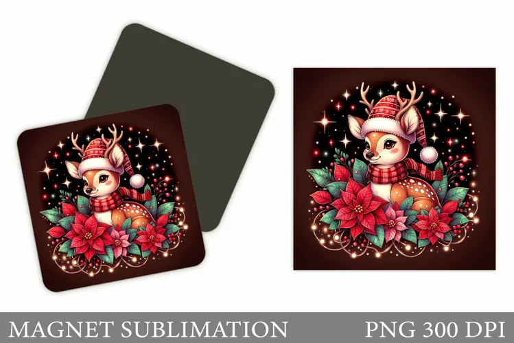 Christmas Deer Magnet Design. Christmas Magnet Sublimation