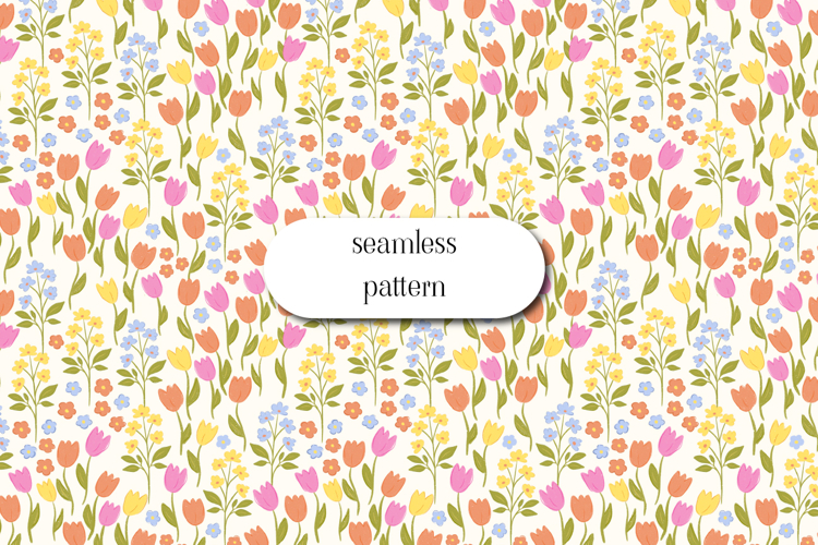 Seamless Tulip Floral Pattern Colorful Spring Garden