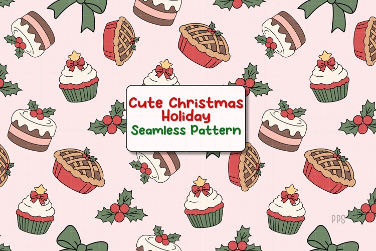 Christmas cakes desserts seamless pattern example image 1