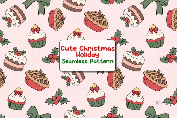 Christmas cakes desserts seamless pattern