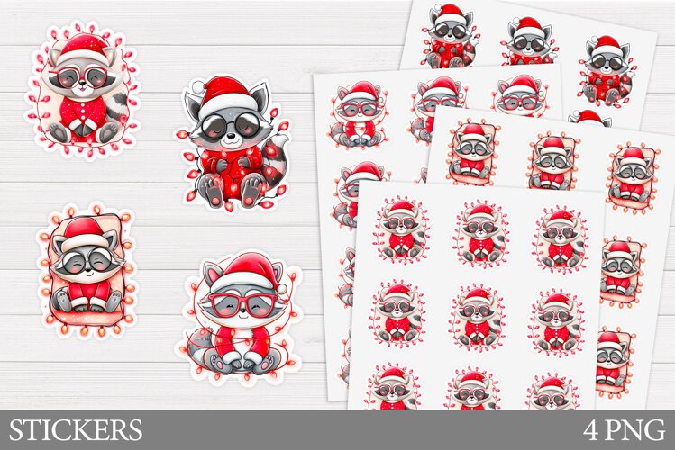 Christmas Raccoon Sticker. Christmas Sticker Printable example image 1