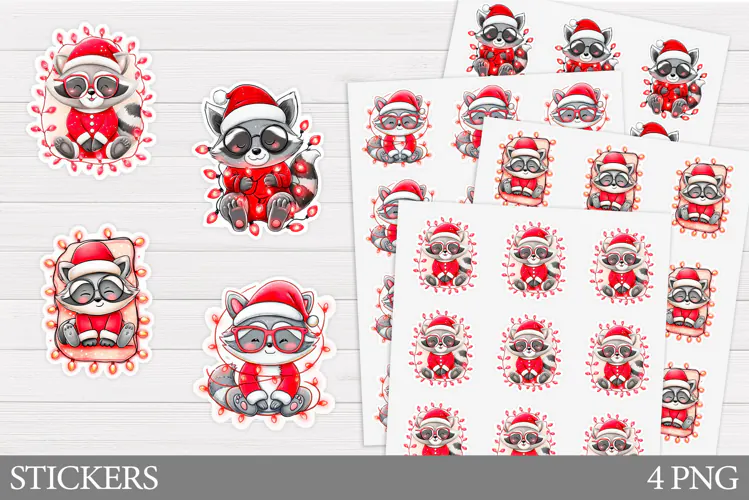 Christmas Raccoon Sticker. Christmas Sticker Printable