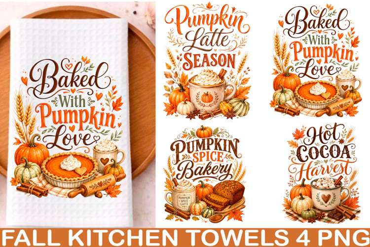 Fall Kitchen Towels autumn farmhouse PNG