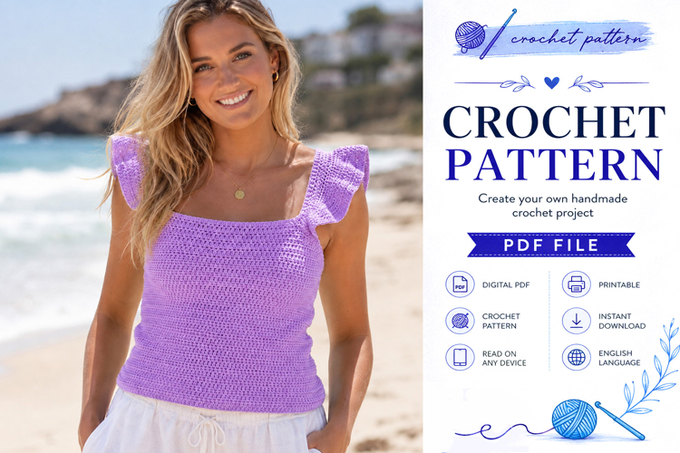 Ruffle Strap Tank Top Crochet Pattern PDF