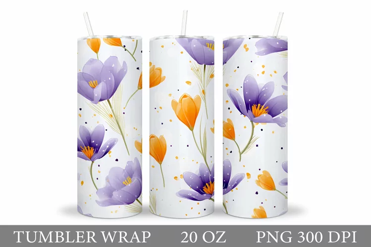 Crocus Flowers Tumbler Design. Spring Tumbler Sublimation