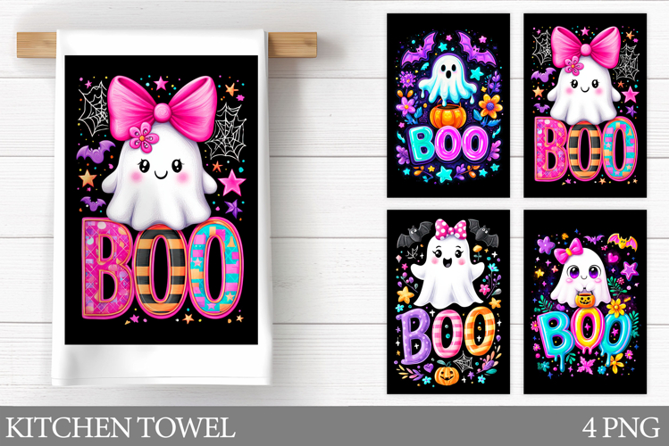 Boo Ghost Kitchen Towel Design. Halloween Pumpkin Towel