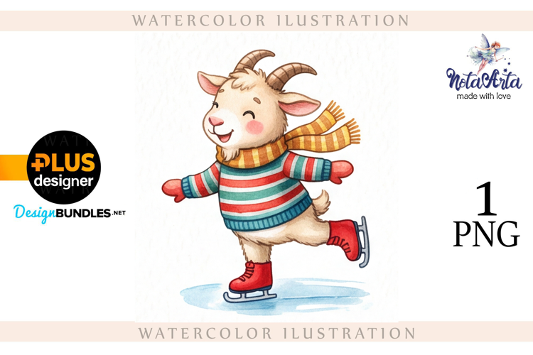 Christmas Goat in Watercolor Style