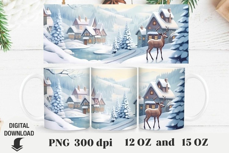 Christmas Mug Wrap, Christmas landscape Mug Sublimation example image 1