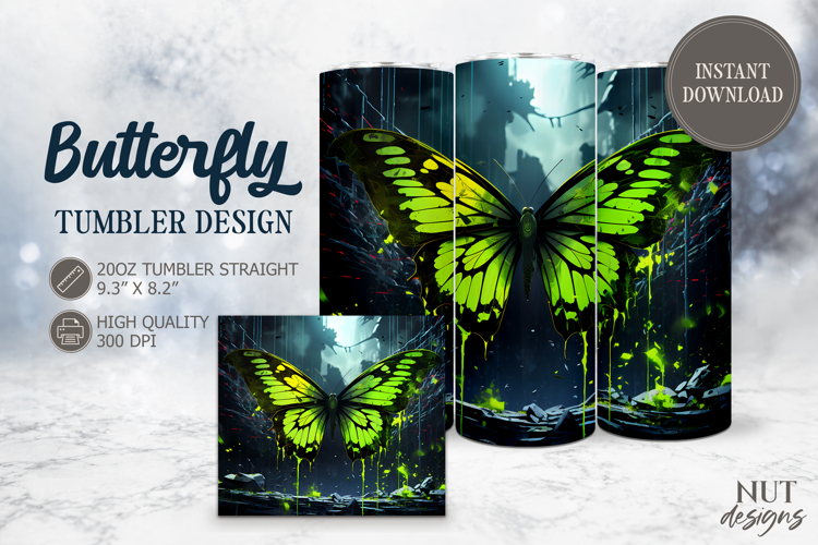 Neon Butterfly Tumbler wrap fantasy toxic green Butterfly