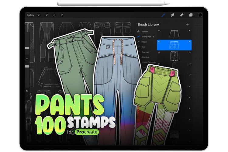 100 Pants Procreate Brushes, Procreate Fashion Clothes