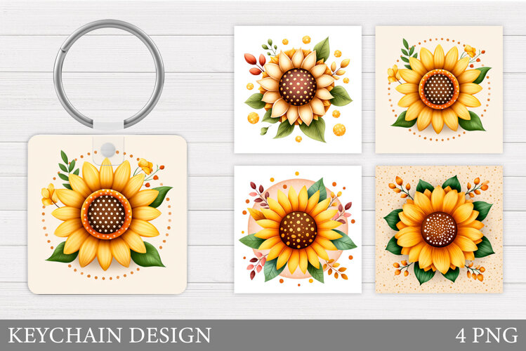 Sunflowers Keychain Sublimation. Summer Flowers Keychain example image 1