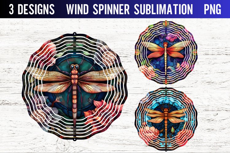 Wind Spinner Sublimation Designs Dragonflies Stain Glass PNG