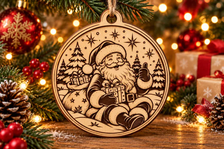 Santa Claus Christmas Wooden Ornament PNG Laser Cut SVG