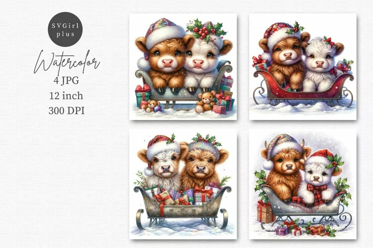Highland cow jpg, Christmas JPG, Card making
