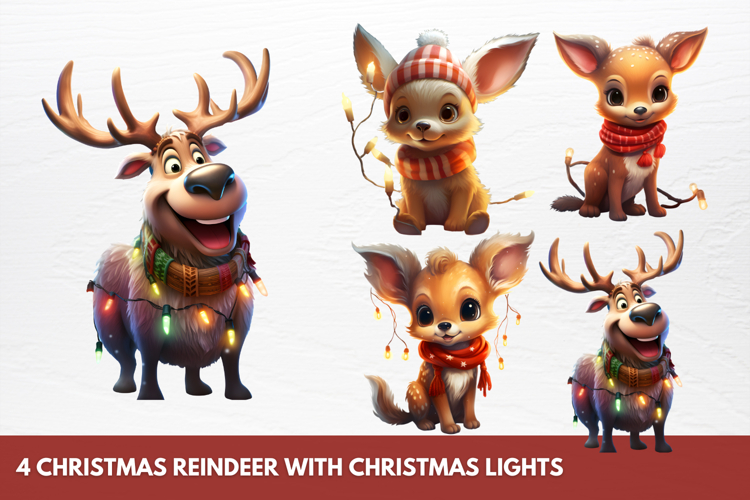 Christmas Reindeer With Christmas Lights Clipart