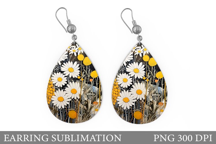 Flowers Earring Sublimation. Daisy Flowers Earring Design example image 1
