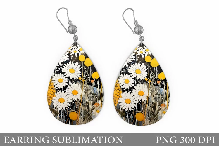 Flowers Earring Sublimation. Daisy Flowers Earring Design