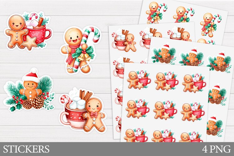 Cute Gingerbread Sticker. Christmas Sticker Printable example image 1