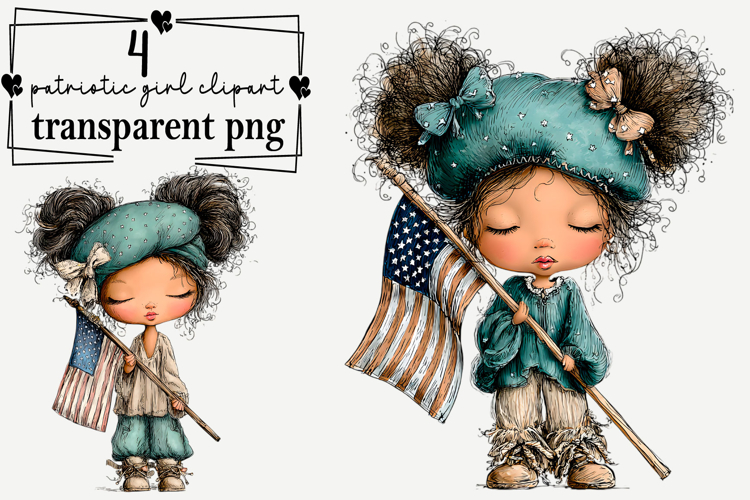 whimsical patriotic girl clipart Watercolor PNG example image 1