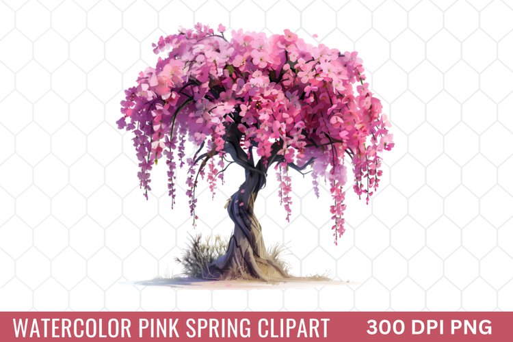 Watercolor Pink Spring Clipart example image 1