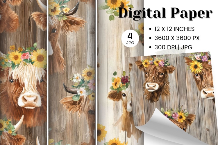 Highland Cow Background Cow Flower Vintage Wallpaper Pattern