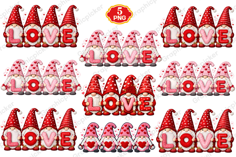 Latch Hook Yarn Valentines Love Gnome PNG, Valentine PNG