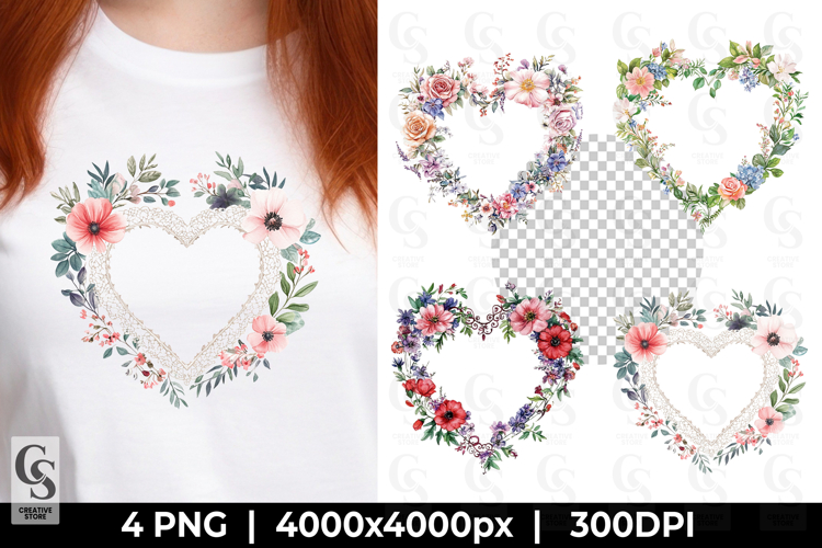 Floral Heart Frame Clipart Sublimation PNG