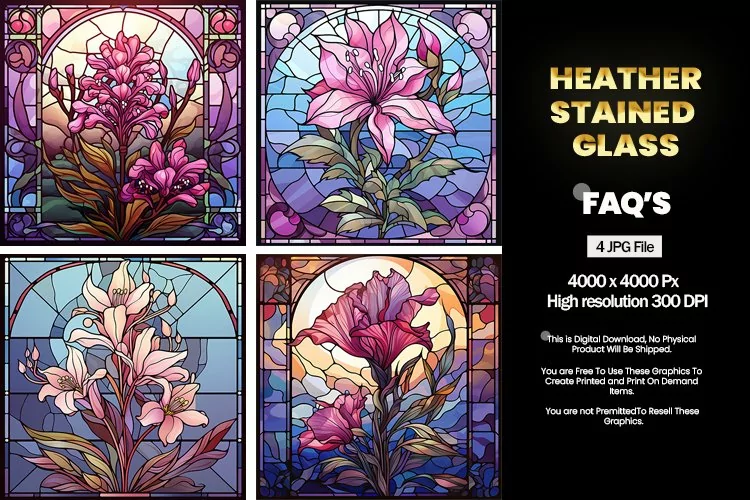 Stained Glass Heather Flower Square Coaster - 04 Variations