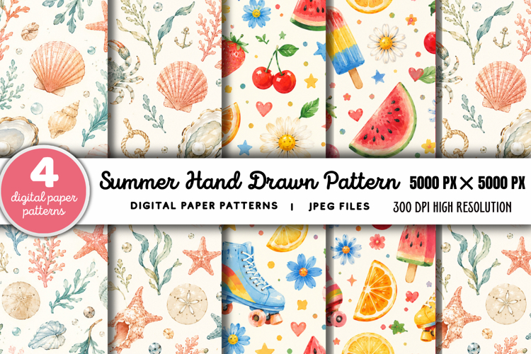 Summer Beach Hand Drawn Pattern JPG