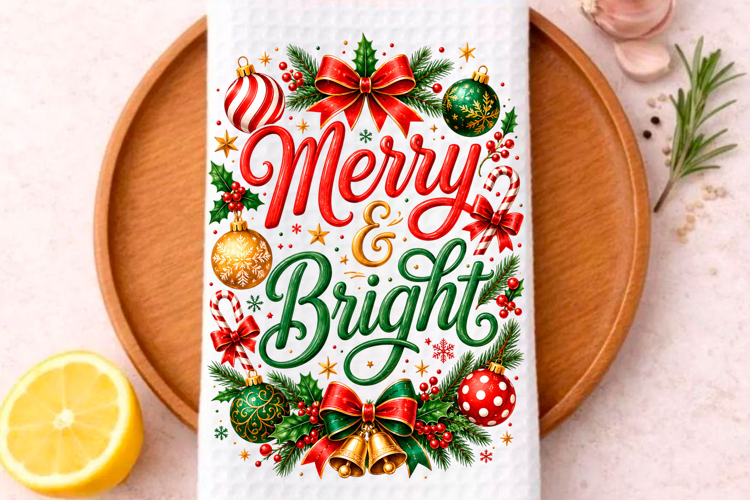 Merry & Bright Christmas PNG Christmas Kitchen Towel