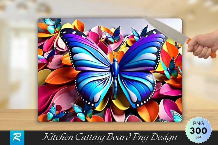 3D Colorful Butterfly Cutting Board Sublimation Design example image 1