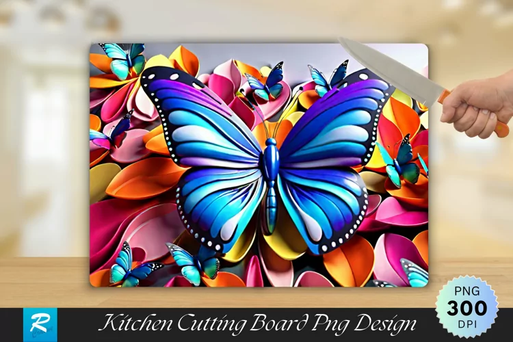 3D Colorful Butterfly Cutting Board Sublimation Design
